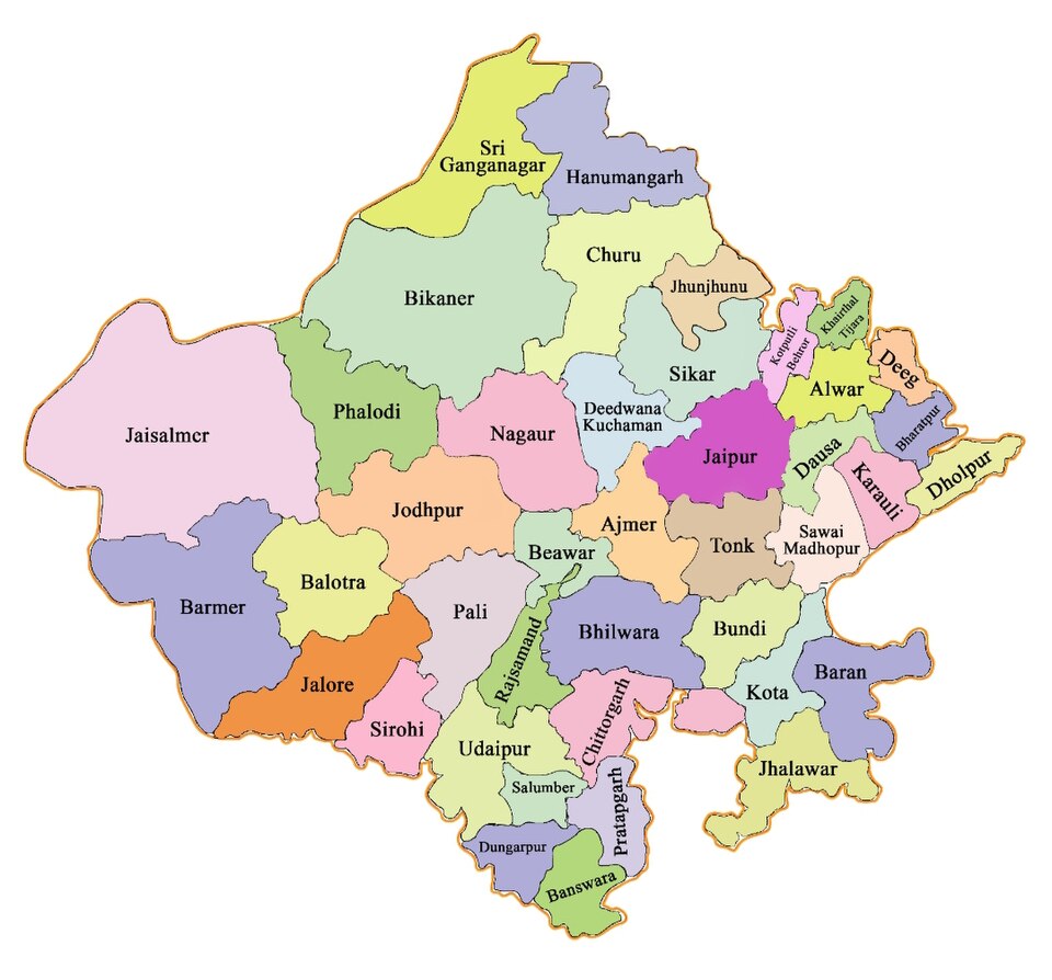 Rajasthan State New 41 District Map-https://myrpsc.in