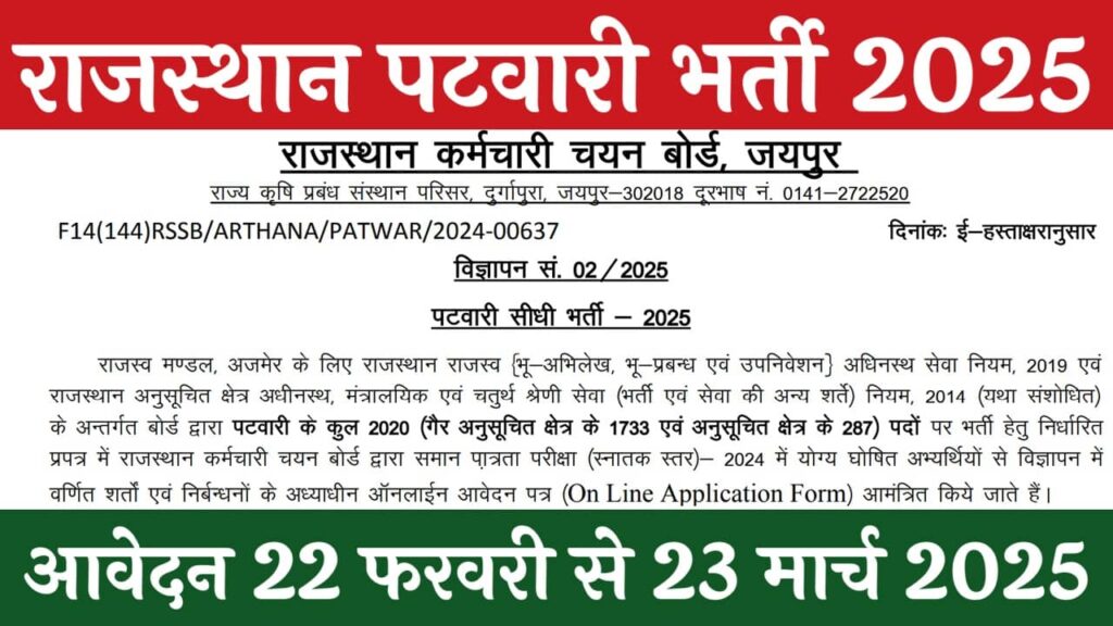 Rajasthan Patwari Vacancy 2025: राजस्थान पटवारी भर्ती का नोटिफिकेशन 2020 पदों पर जारी-https://myrpsc.in